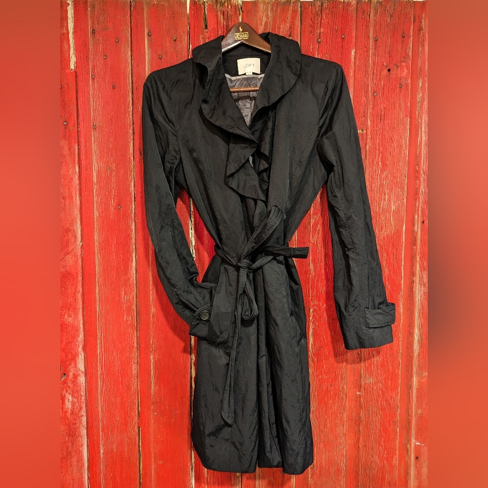 Women's Loft Ruffle Belted Rain Coat